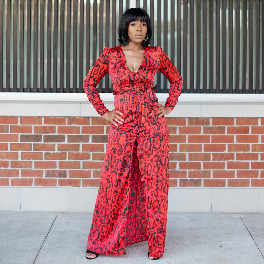 Red Snake Print Maxi Dress