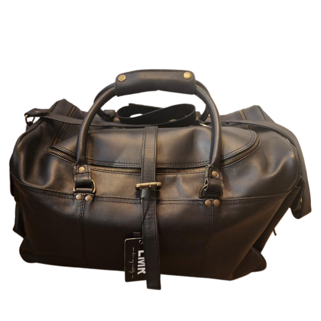 Black Leather Duffel Bag